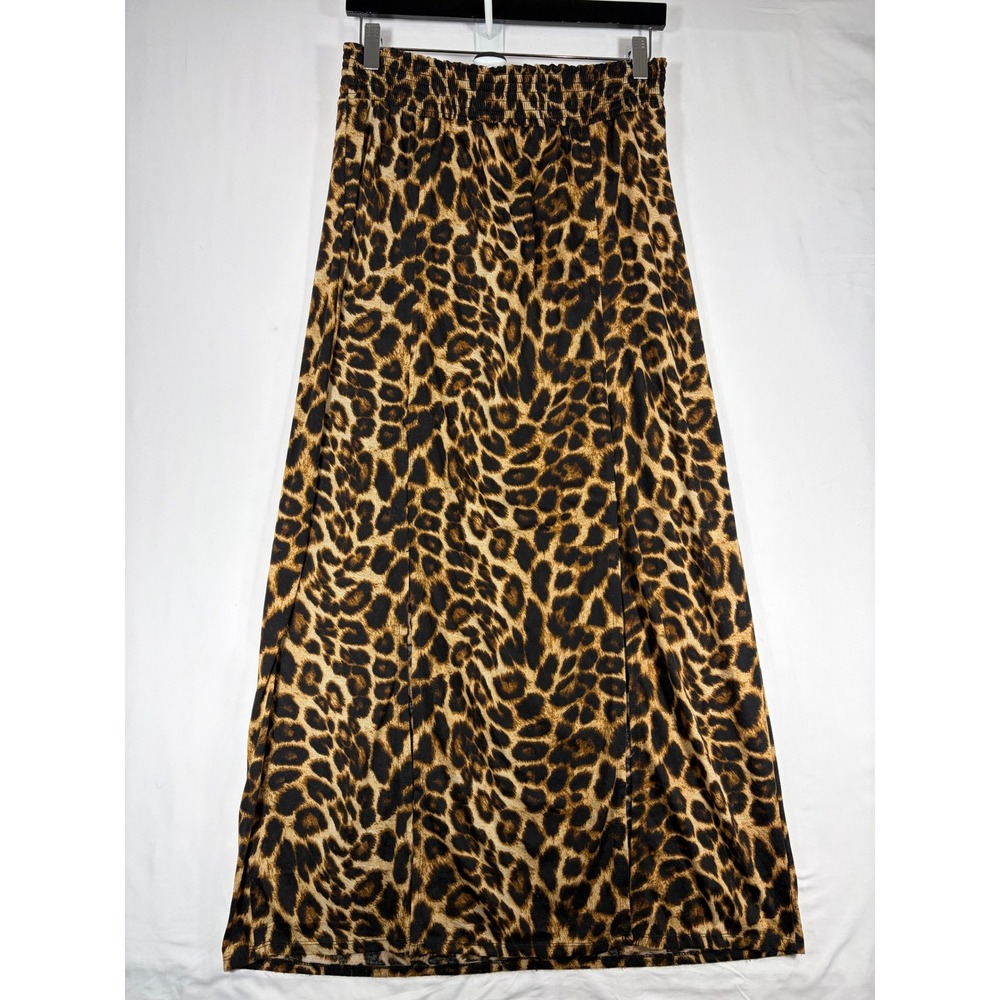 No Boundaries Maxi Skirt Women L Brown Leopard Print Excellent Smocked Waist